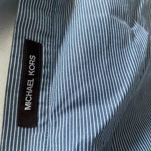 Michael Kors Men’s Tailored Fit Button Down Shirt Blue Gray Micro Stripe Small - Picture 8 of 8